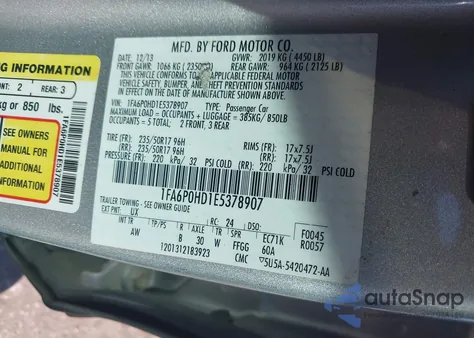 2014 Ford Fusion Se из США, поврежденный, VIN 1FA6P0HD1E5378907